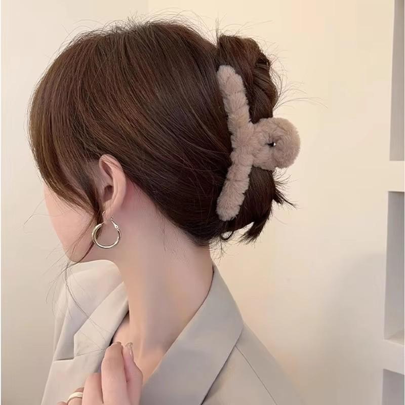 Solid Fluffy Cross Hair Claw For Women Girls Sweet Hair Ornament Plush Headband Hair Claw Clip Hairpin Hair Accessories