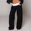 Women's Mid Rise Flare Jeans Loose Streetwear Patchwork Sand Washed Stretch Denim Trousers