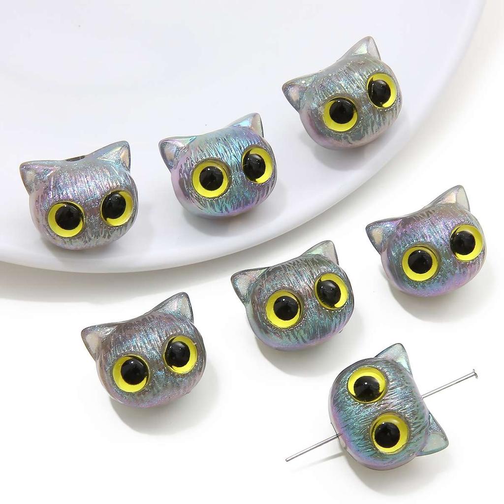 1pc Cartoon Big Eyed Cat Acrylic Owl 3D Cat Head Resin Beads Loose Spacer Beads For DIY Handmade Bracelet Material Jewelry Making Accessories
