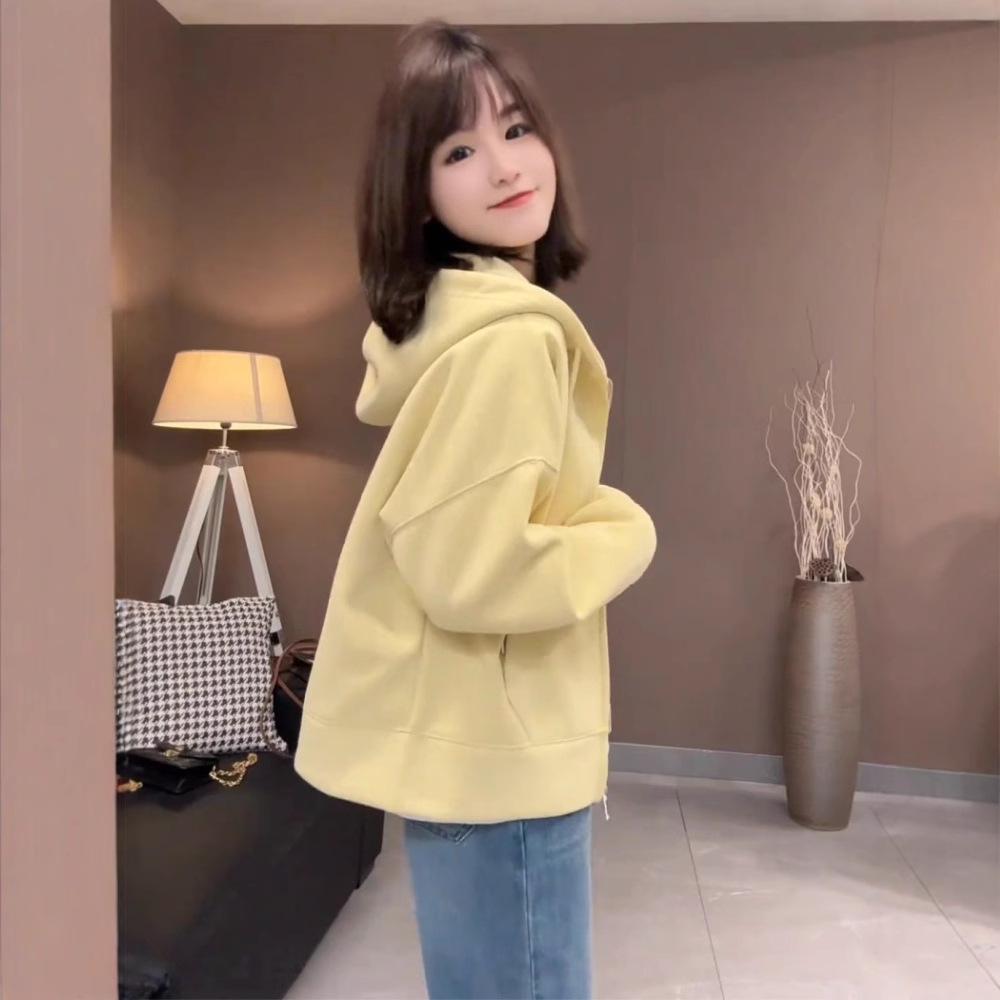 Korean Style Women's Hooded Sweatshirt Jacket - Long Sleeve, Spring 2025 Casual, Age-Defying, Versatile Cardigan