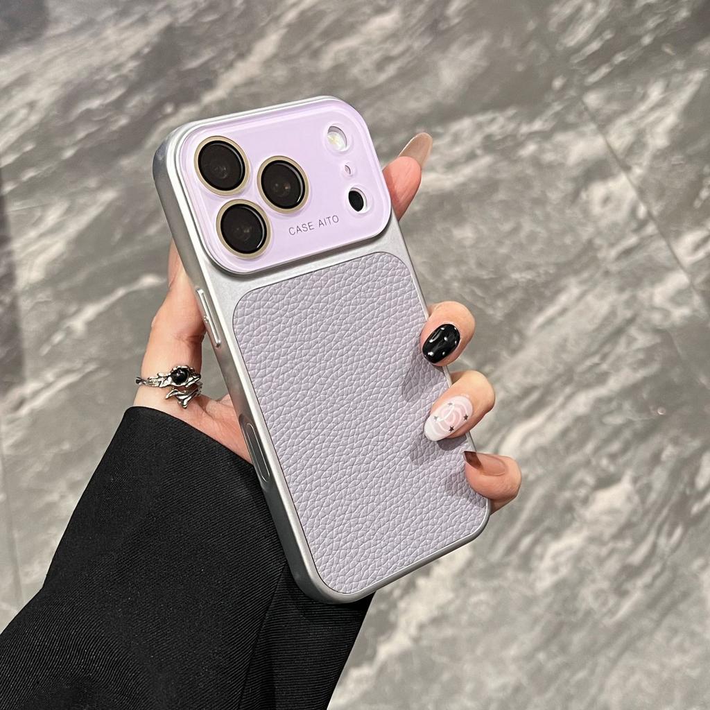 The New Large Window iPhone17promax Lychee Pattern Mobile Phone Case Is Suitable for Apple 16 Business Leather Pattern 15 All-inclusive.