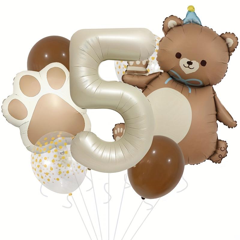 7pcs Matte Bear Balloon 40 Inch Milk White Number 1-6 Claw Print Aluminum Film Balloon Set Anniversary Birthday Party Decoration