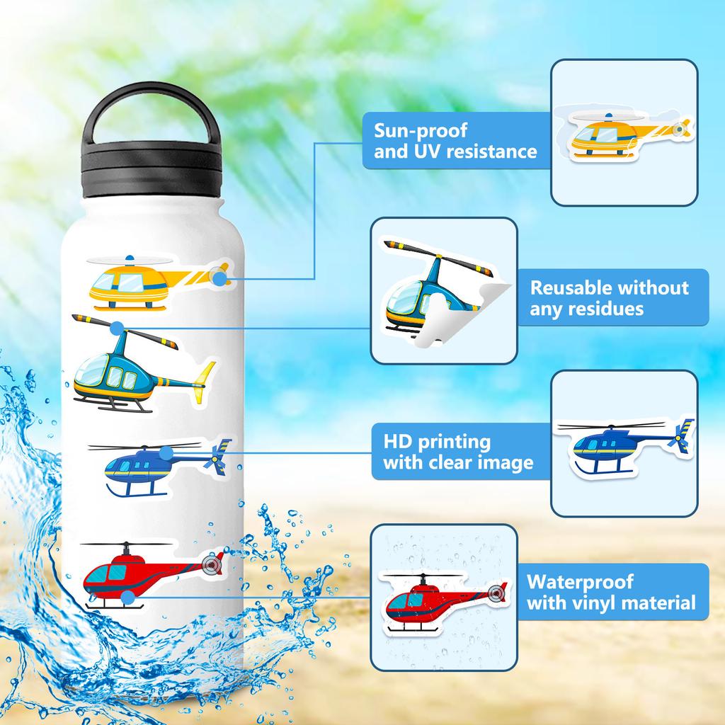 50Pcs Helicopter Stickers Waterproof Reusable DIY Decals for Phone Case Laptop Luggage