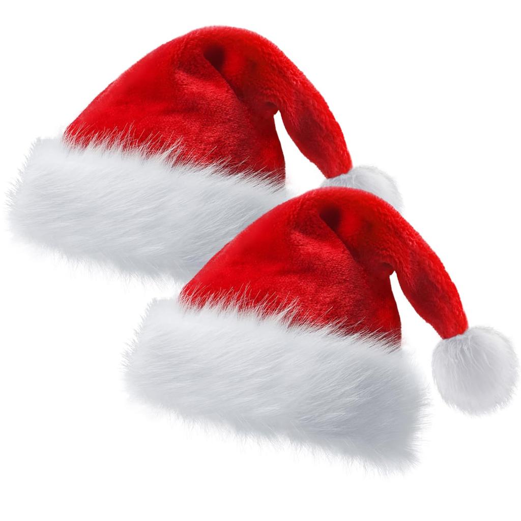 1/2PCS Adult's Christmas Santa Claus Hat, Thicken Soft Plush Santa Cap, Velvet Headwear for Holiday Christmas Party Supplies