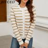 BITCED Autumn/Winter Women's Striped Knitted Cardigan with Buttons