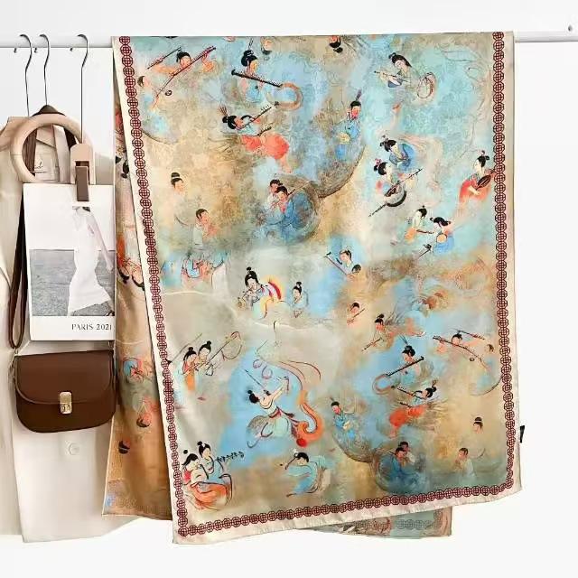 Xiangyun Dunhuang Feitian Flower Dill Cut Flower Thin Popular National Style Jacquard High-End Versatile Silk Scarf 180X70 Shawl