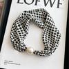 Simple magnetic buckle pearl long silk scarf women's spring and autumn scarf summer printing decorative scarf versatile thin neck protector