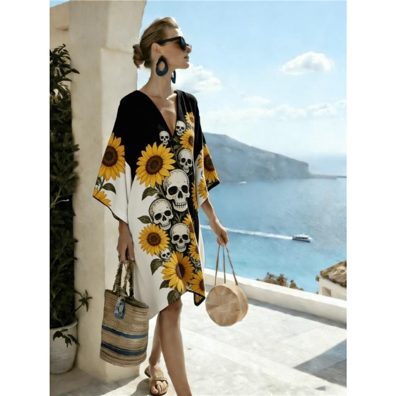 Bohemian ladies new D print seaside vacation fashion casual dress