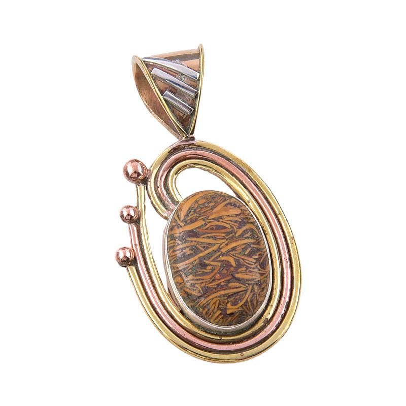 Natural Maryam Jasper 925 Solid Sterling Silver Gift TwoTone Pendant 1.50" B3G90