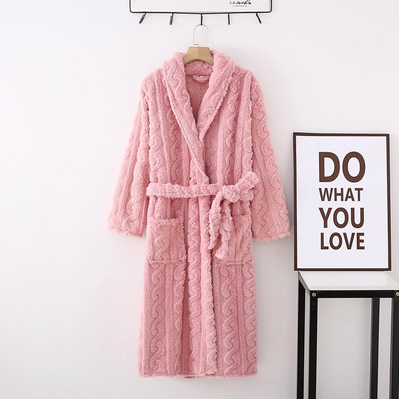 Winter Warm Coral Fleece Couple Long Robe Thick Flannel Women Sexy Bathrobe Sleepwear Nightwear Loose Casual Homewear Loungewear