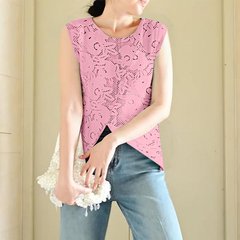 

ZANZEA Женские повседневные ажурные лоскутные кружевные топы-майки без рукавов с неровным краем 2XL