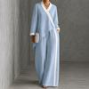 Autumn women's contrasting color V-neck irregular top wide-leg pants loose casual suit