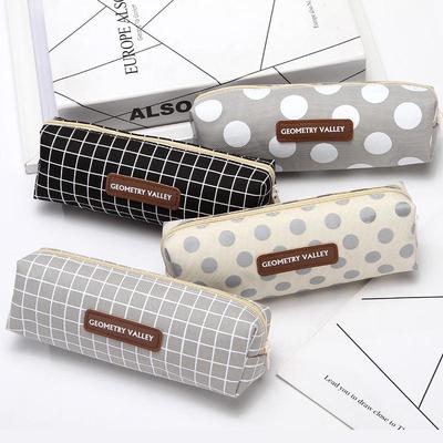 Trousse à crayons coréenne minimaliste mignonne à carreaux grande capacité pour étudiants