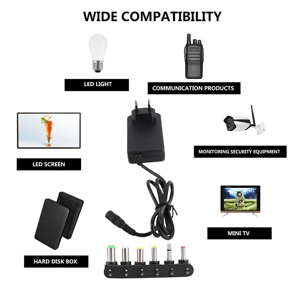 Universal 30W 3V 12V Adjustable Voltage Power Adapter With 6 Connectors