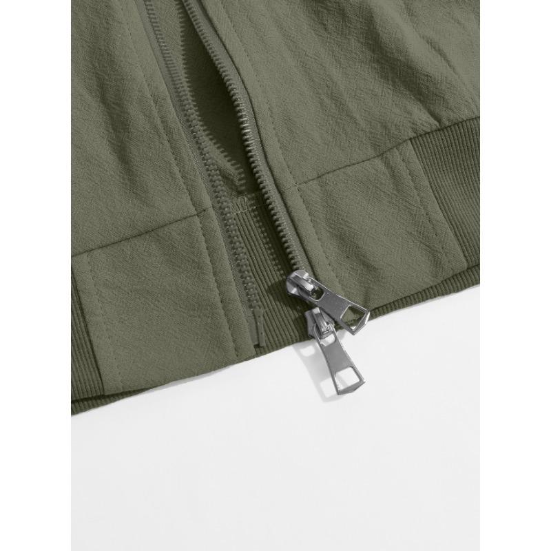 Men S Solid Color Baseball Jacket Zipper Side Pocket Outdoor Sport Coat