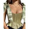 LCCE up Elegant Crop Top2021 New Arrival Fishbone Girdle Bows Shoulder Strap Ruffled Top