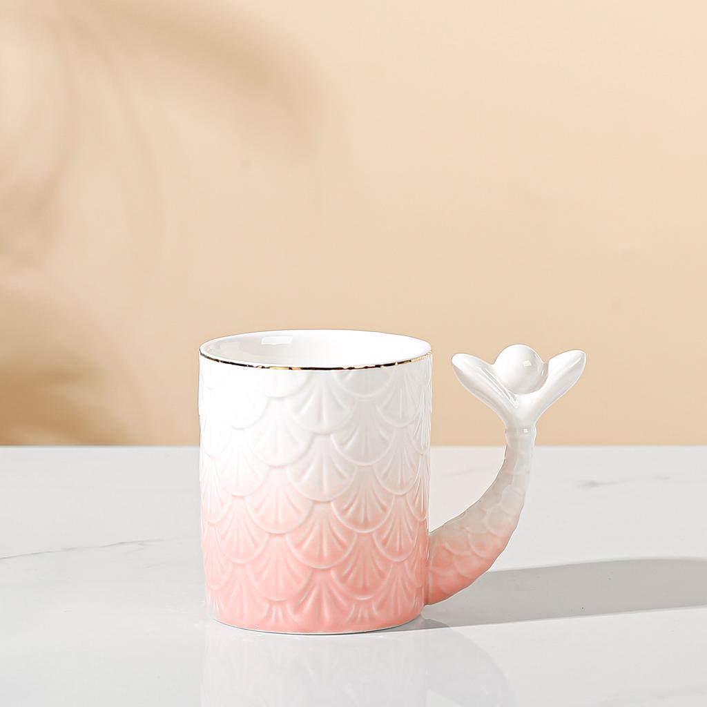 Creatieve Mok met Reliëf van Zeemeerminschubben Hoge Precisie Enkele Kop met Handvat Waterbeker Verloopbeker Kantoorbeker Souvenir Cadeau