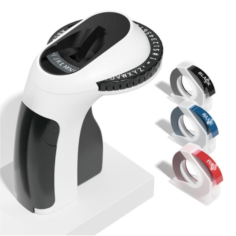 Mechanical Label Maker with 3 Rolls Label Printer Tape Ergomonic Grip Handheld Sticker Maker For Home Kitchen Office