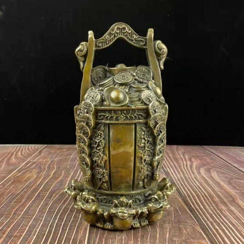 Brass Bucket Of Gold Yuanbao Golden Toad Fortune Gourd Home Store Craft Gift Ornament