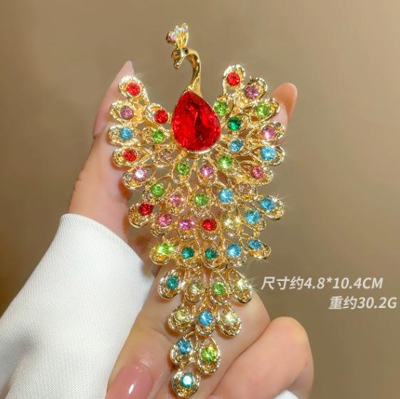 Women Fashion Rhinestone Peacock Brooch Phoenix Clothing Accessories Pins Party Jewelry Gifts
