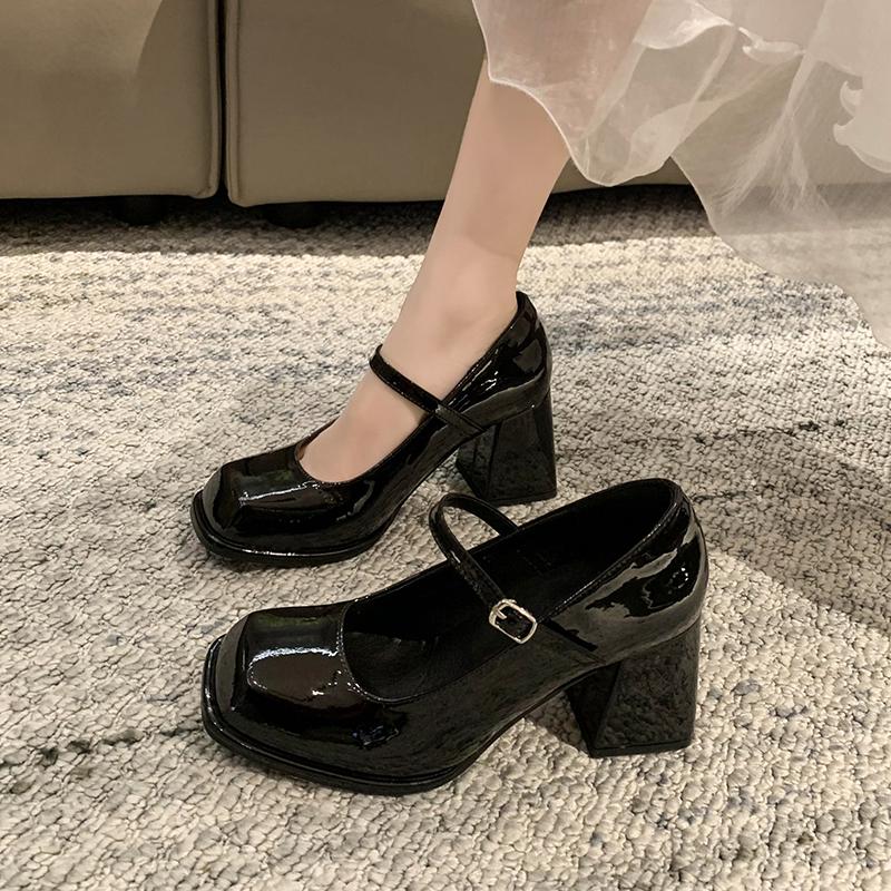 Fashion Spring New Coarse Heel Single Shoes Fashion Square Head Shallow Mouth Word with Anti-slip Wear-resistant High Heels