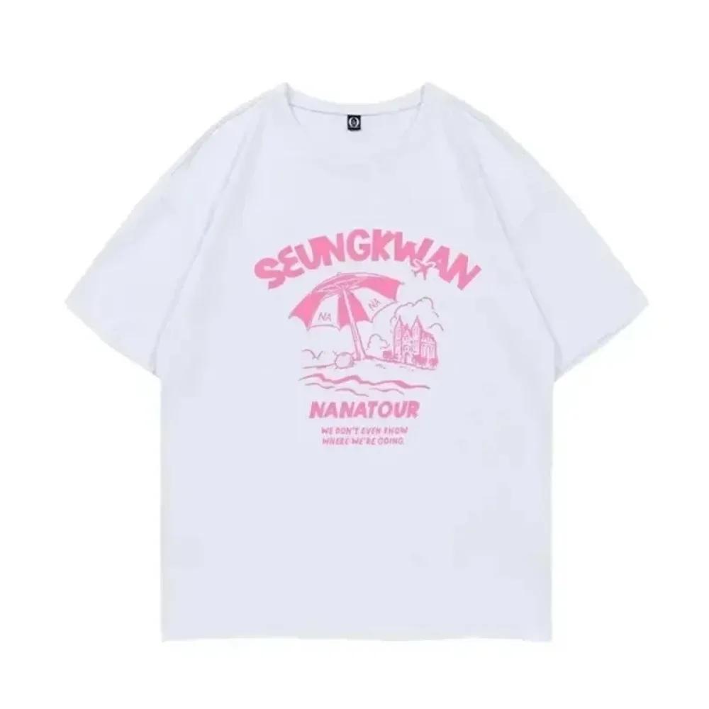Sommer einfaches weißes Buchstaben-Print Kurzarm Kpop Nanatour Femme T-Shirt S.Coups Jeonghan The8 Y2k Damen Baumwolltop Übergröße