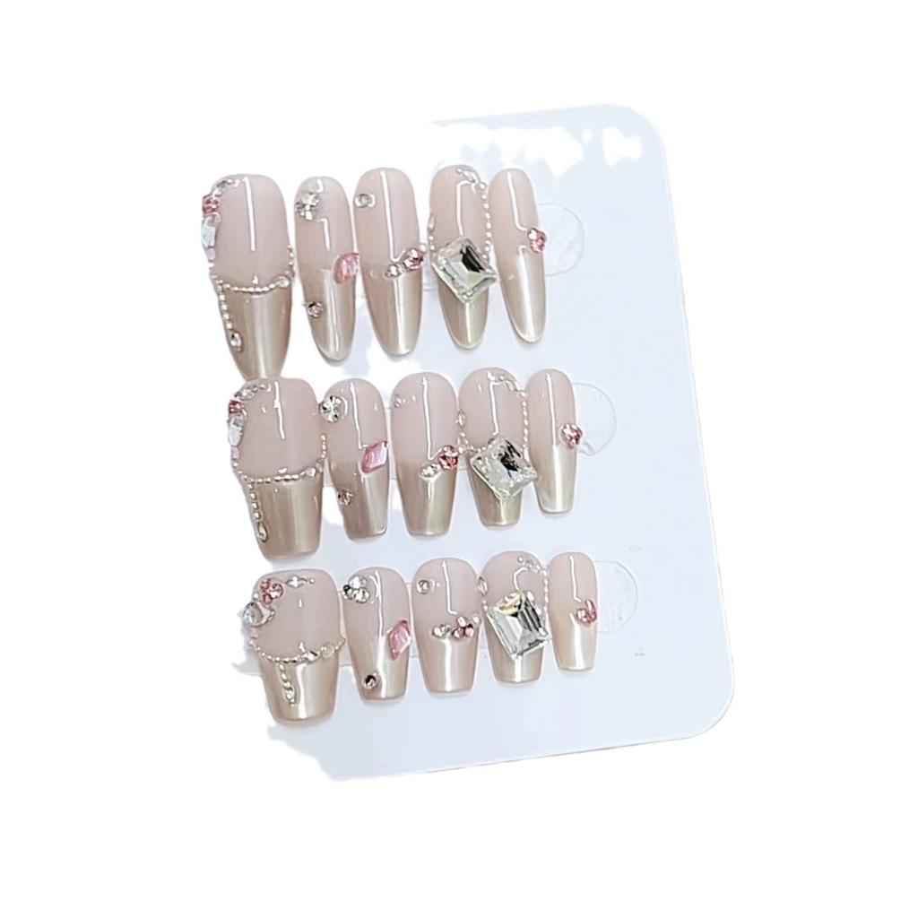 Pure Handmade Phototherapy Nail Art Tea Color Mountain Wild Wear Nail Finished Cat Eye Nail Art Patches Show Whiteness and Temperament