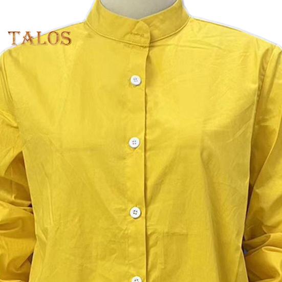 Women Long-Sleeved Shirt Commuter Solid Color Loose Fit Top Round Neck Mid-length Shirt for Work Parties Vacation