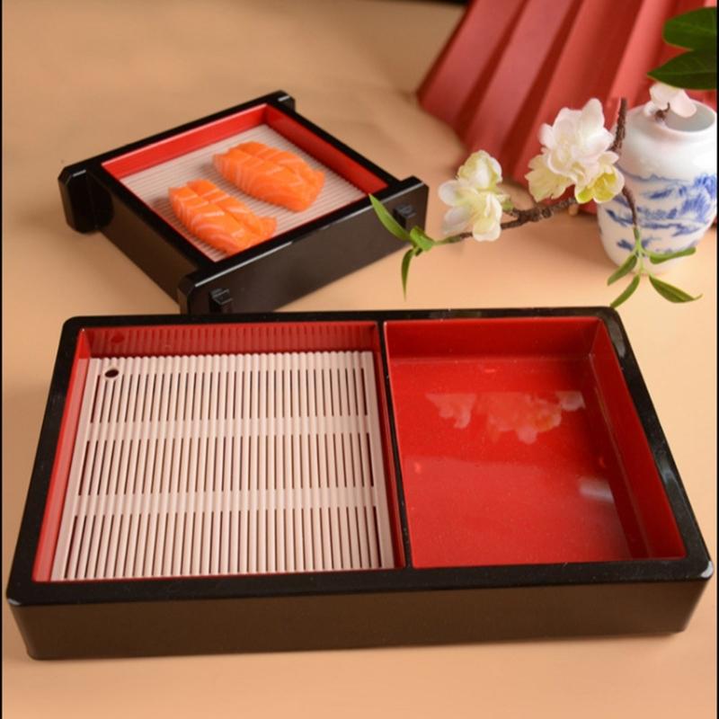 Cold Noodles Plate Plastic Food Plate with Bamboos Mat Food Snacks Dishes Serving Platters Easy to Clean Food Platter