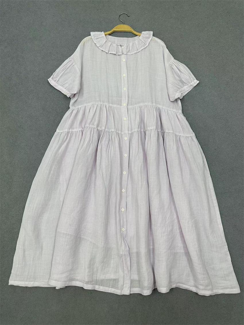 

Женское японское платье с рюшами Johnature, летнее женское платье Mori, свободные повседневные простые однотонные платья One Size светло-фиолетовый