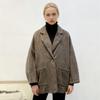 Women's Spring and Autumn Blazer: Retro Twill Cotton Material, Long-Sleeved, Loose-Fit V-Neck Design