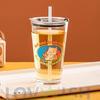 LoveWish Cartoon Glas Milchkännchen mit Strohhalm 440ml
