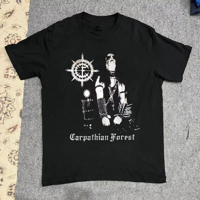 

Short sleeved black full size shirt Harajuku streetwear new Carpathian Forest band fan gift S