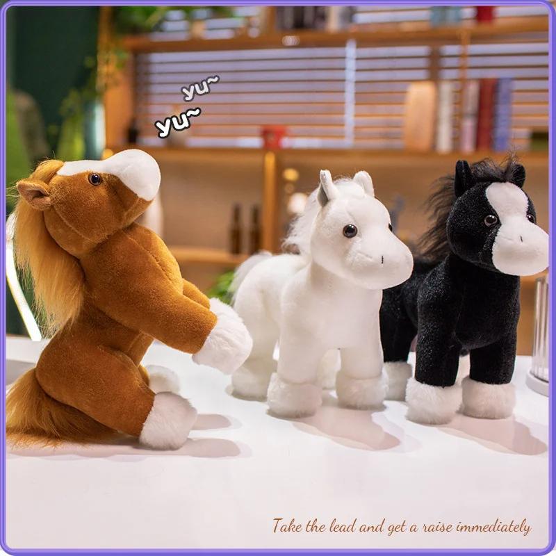 Simulation Cute Horse Plush Toy Stuffed Animal Toy Brown White Black Soft Realistic Horse Toy Home Decoration Kids Birthday Gift