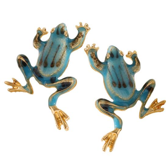 

1 Pair Stud Earrings Enamel Dripping Glossy Frog Shape Ear Studs Hip Hop Style 3D Frog Split Design Earrings Jewelry Gift синий