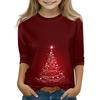 Christmas Day Print Tops For Youth Girls 4-11 Years Round Neck 3/4 Sleeves T-Shirts Trendy Tops Outfit Tees