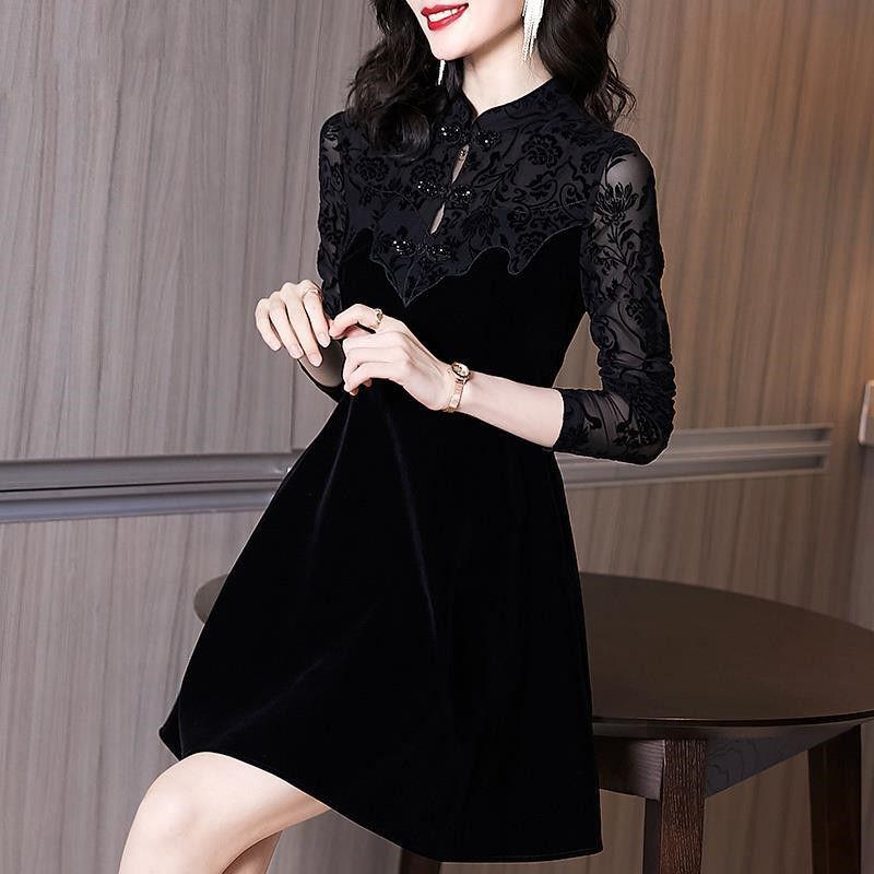 

Темперамент Маленькое Черное Платье Платье Женское 2022 Весна Новый Западный Стиль Женское Кружево Шитье