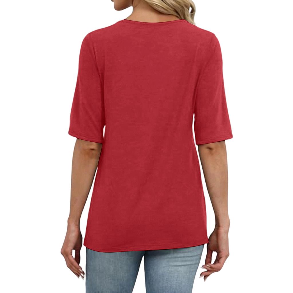 Women's fashionable round neck casual short-sleeved summer trendy T-shirt, 2026 vacation color top