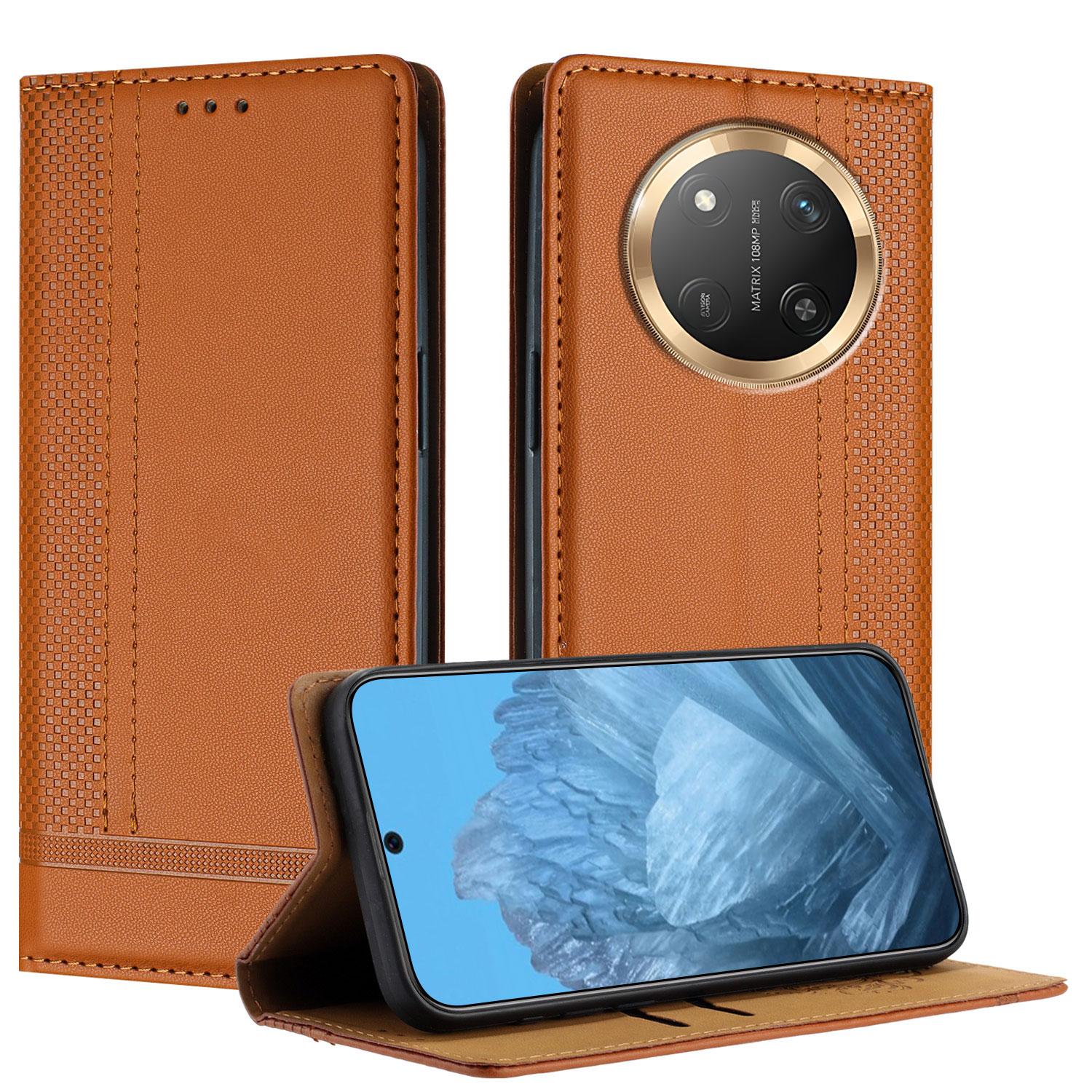 

Чохол для Honor X9c 5G L-подібний сітчастий шкіряний чохол-підставка для телефону з відділеннями для карток Brown