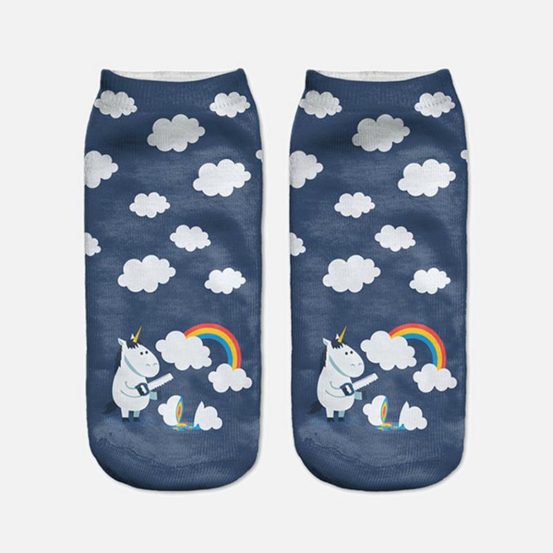Harajuku 3D Print Unicorn Women Kawaii Ankle Licorne Chaussette Femme Calcetines Mujer Cute Art Socks Unisex