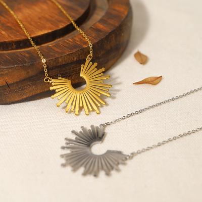 Wind Simple Sunflower Titanium Steel Women'S Choker Necklace Radial Pattern Stainless Steel Necklace