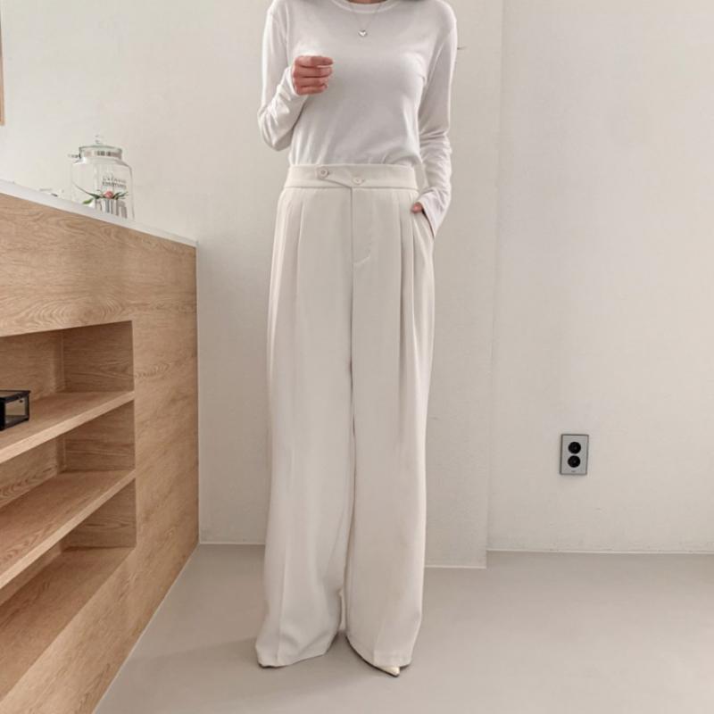 Shop   Women Wide Fit Double Tuck Office Pants Back Elastic Slacks Siu Wpt 4102
