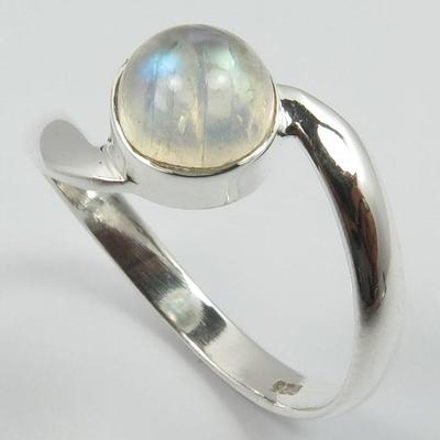 Bague en pierre de lune, bague en argent, bijoux faits à la main, bague solide, bague empilable, bague en pierre de naissance, bague de lunette, bague de fête, bijoux en argent