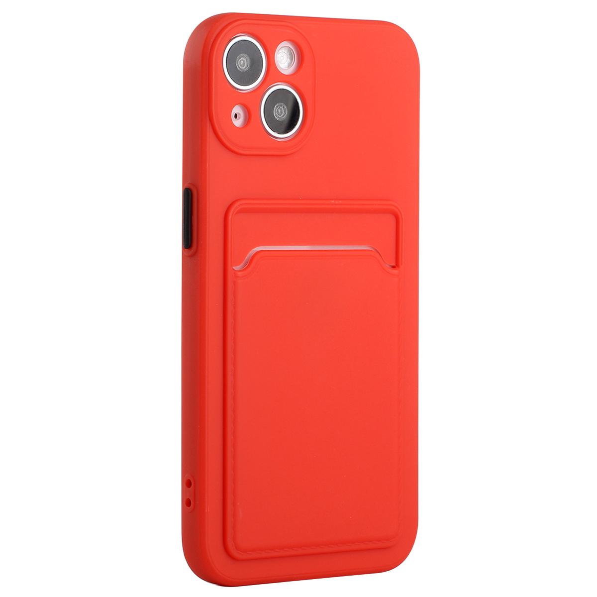 

For iPhone 14 Plus Case Card Holder Soft TPU Protective Phone Cover Red