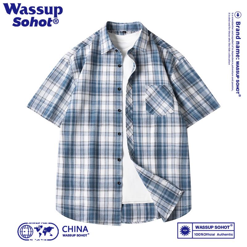 Wassup Sohot Men s Short-Sleeve Plaid Shirt 2XL