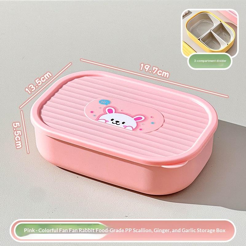 3 Compartment Food Storage Box Food Grade Cute Rabbit Print BPA Free Reusable Containers for Refrigerator Travel Use