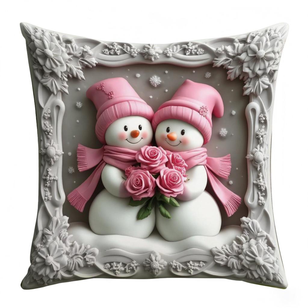 New Pink Christmas Pillow Cover Santa Claus Snowman Print Festive Decorative Cushion Case for Sofa Bed Holiday Home Decor
