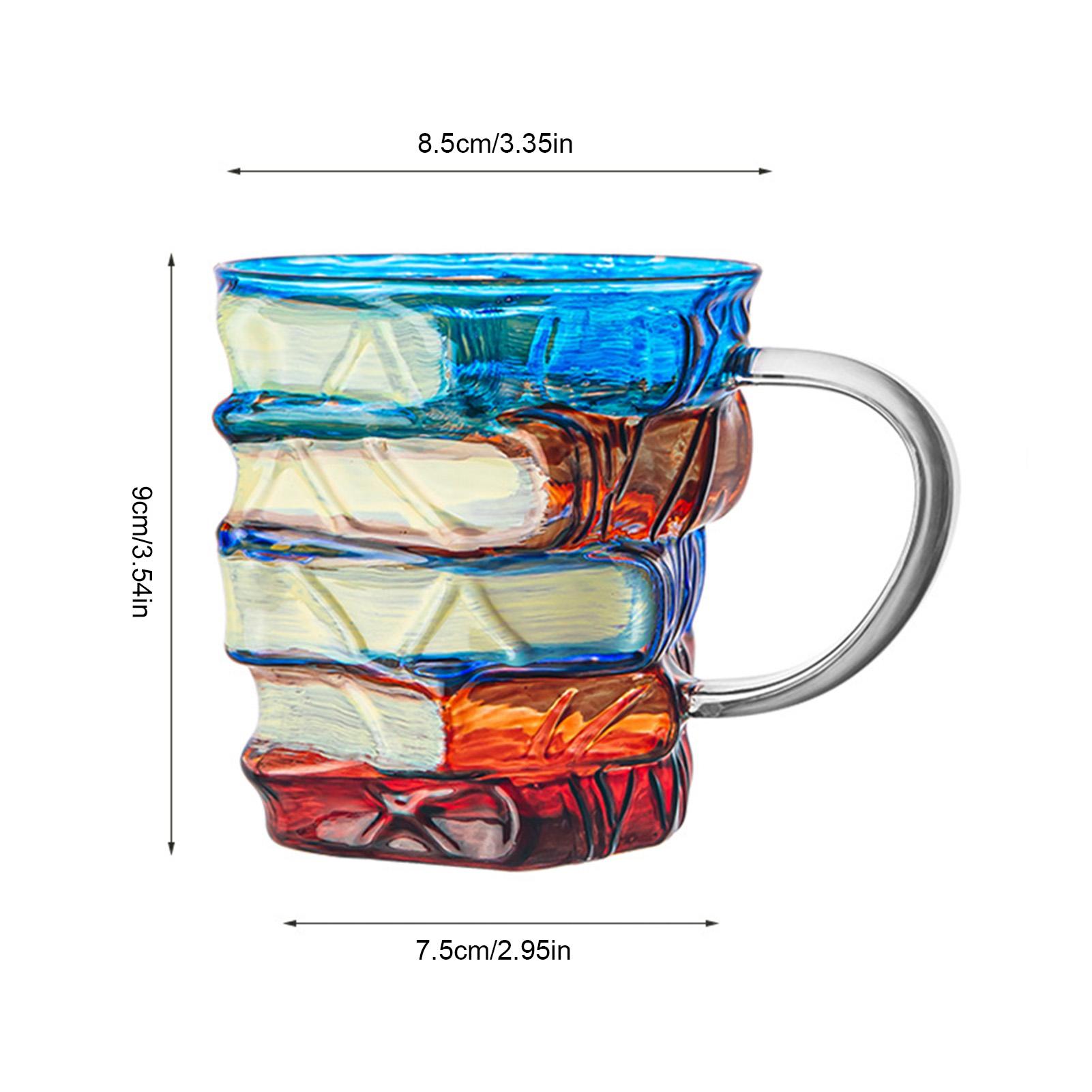 

350ML Novelty Painted Book Mug Glass Cup Creative 3D Colored Glass Book Coffee Mug for Book Lover Literature Lovers Gifts