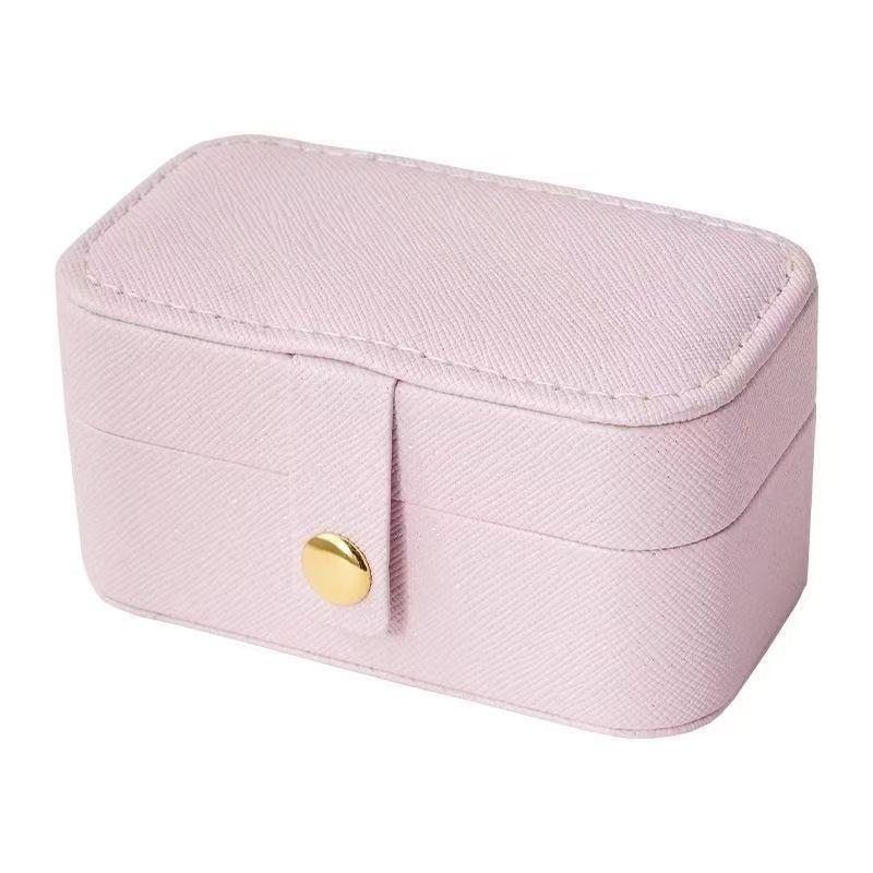 Square PU Leather Solid Pink Color Jewelry Boxes for Women Ring Necklace Earrings Storage Daity Travel Portable Cases