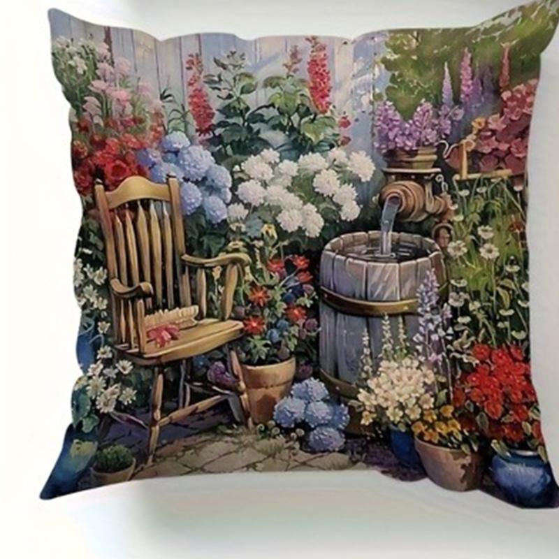 Pastoral Style Garden Oil Painting Pillowcasesuitable For Sofa Car Bedroom Decorative Cushion Cover Pillow Cover